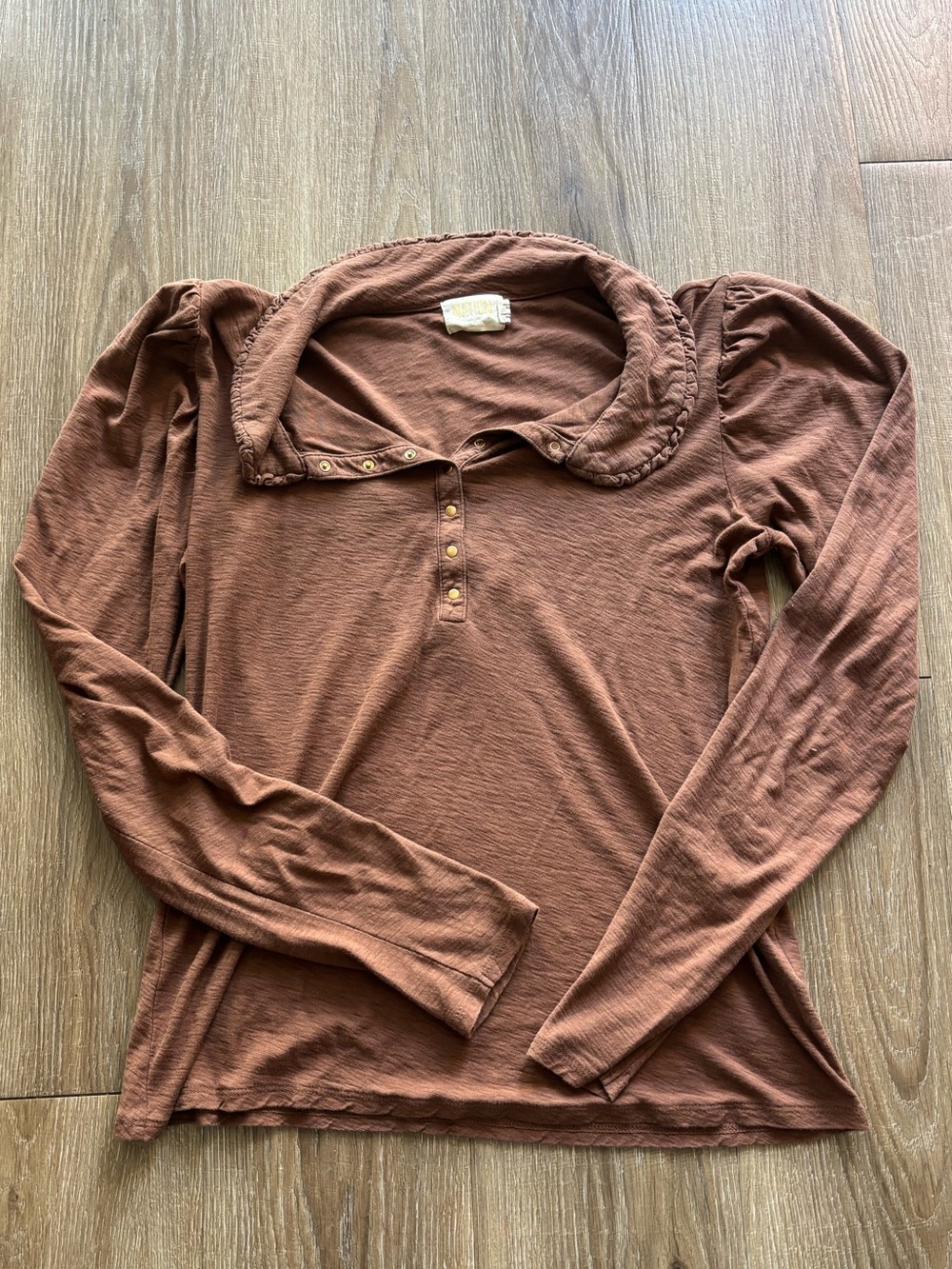 Nation LTD Rust Brown Waffle-Knit Long Sleeve Polo